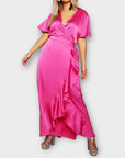 Boohoo Gemma Collins Satin Ruffle Wrap Maxi Dress - 16