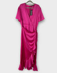 Boohoo Gemma Collins Satin Ruffle Wrap Maxi Dress - 16