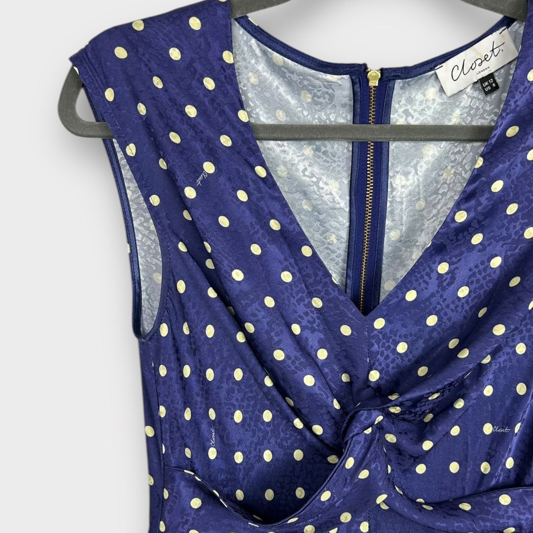 Closet London Twist Detail Pleated Polka Dot Dress - 10/12