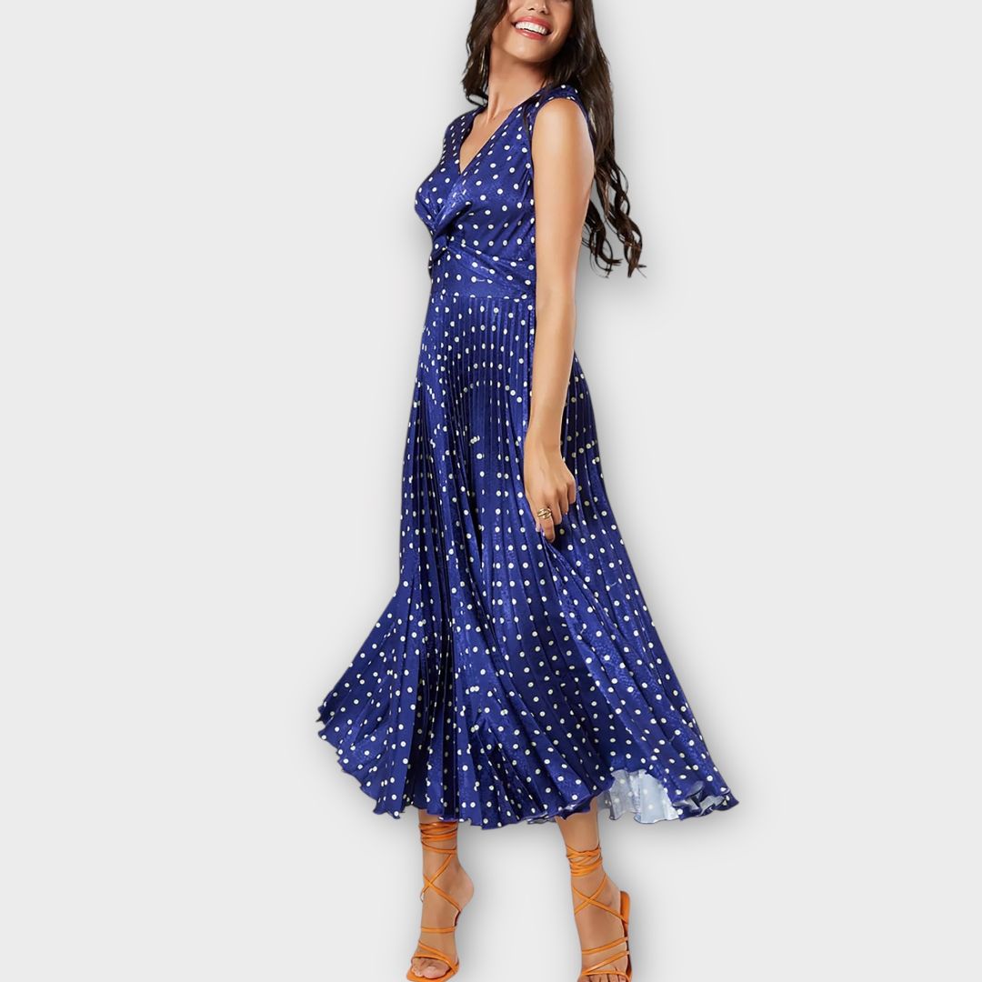 Closet London Twist Detail Pleated Polka Dot Dress - 10/12