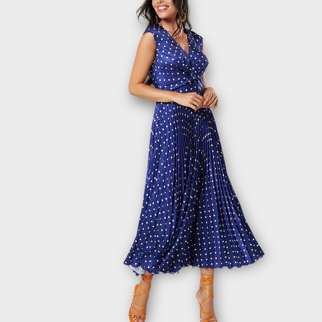 Closet London Twist Detail Pleated Polka Dot Dress - 10/12