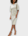 Coast Metallic Angel Sleeve Ruche Waist Dress - 12