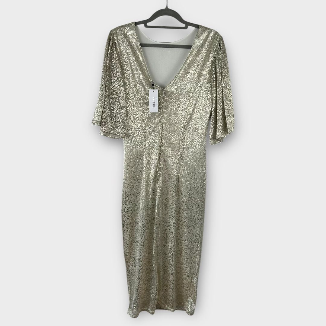 Coast Metallic Angel Sleeve Ruche Waist Dress - 12