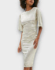 Coast Metallic Angel Sleeve Ruche Waist Dress - 12