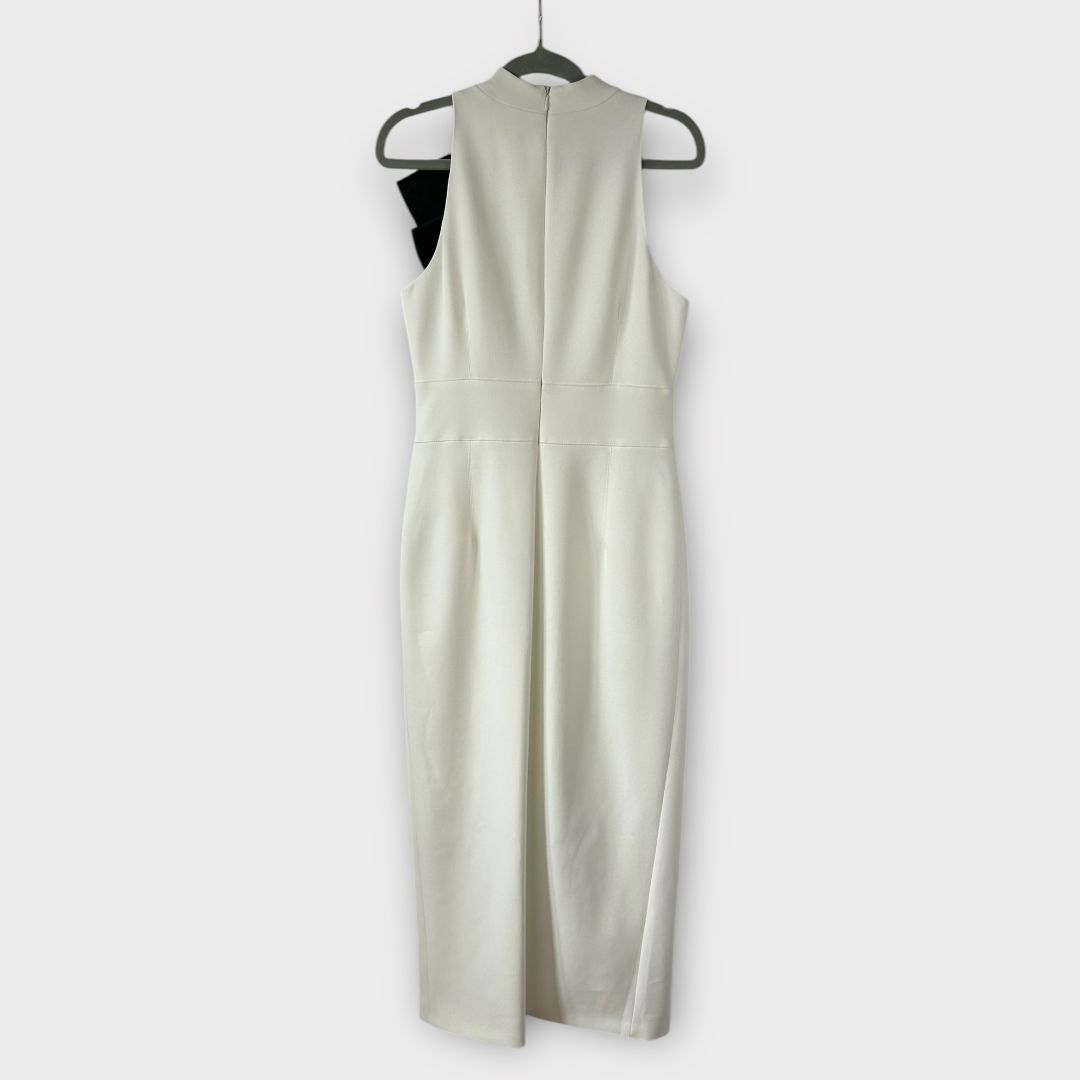 Compact Stretch Taffeta Asymmetric Ruffle Tailored Midi Dress - 10