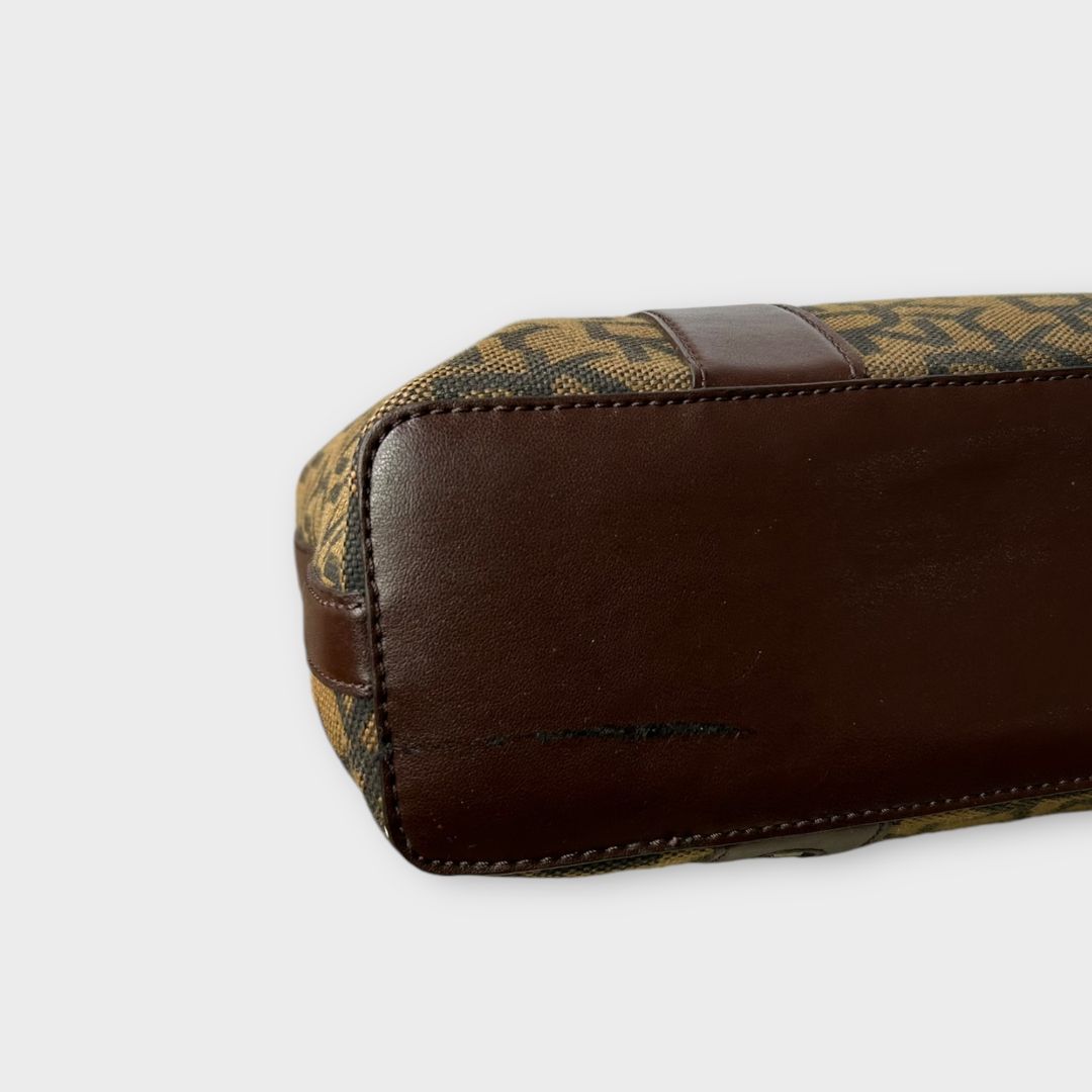 DKNY Canvas Brown Leather Trim Bag - One Size