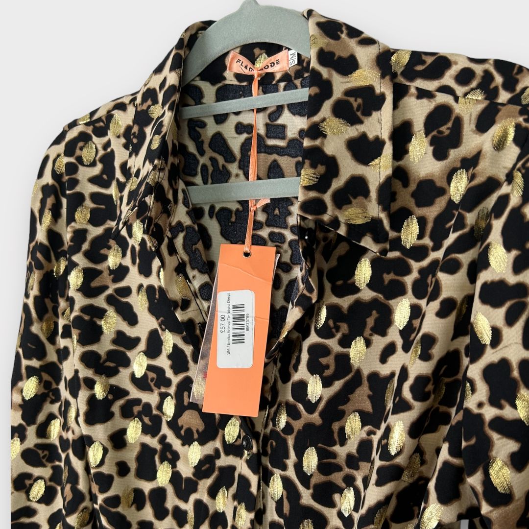 Flam Mode Animal Print Midi Shirt Dress - S/M