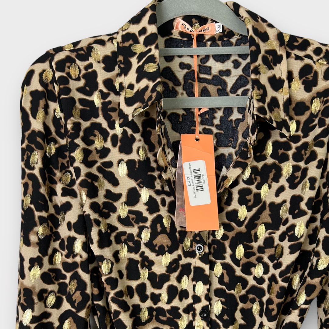 Flam Mode Animal Print Midi Shirt Dress - S/M