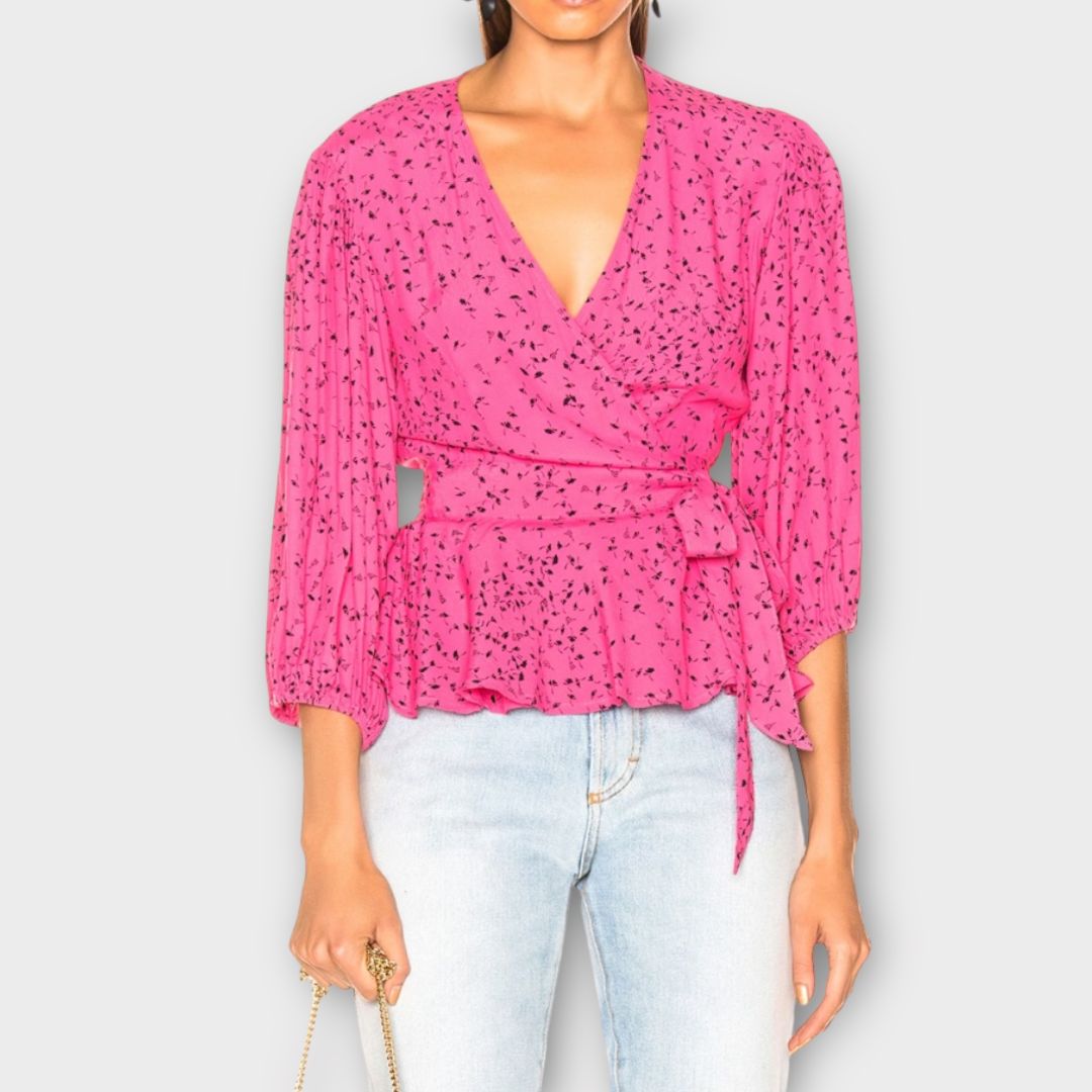 Ganni Barra Crepe Wrap Top - 6