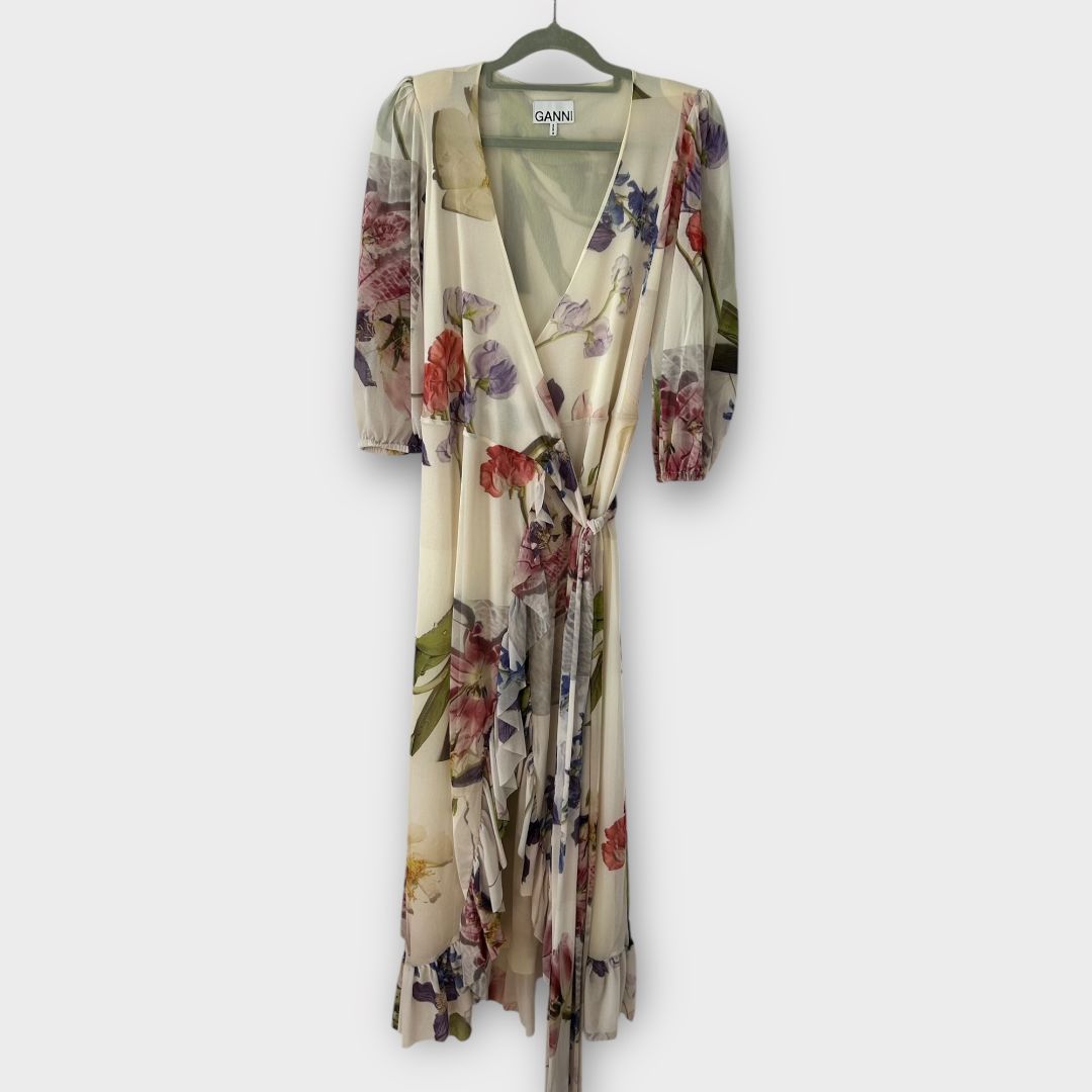 Ganni Floral Mesh Wrap Dress - 8/10