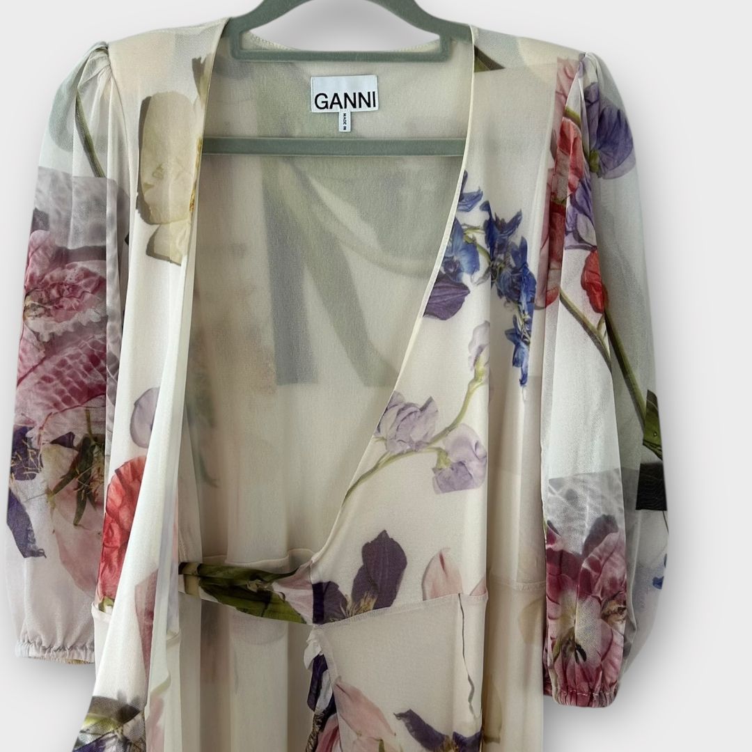 Ganni Floral Mesh Wrap Dress - 8/10