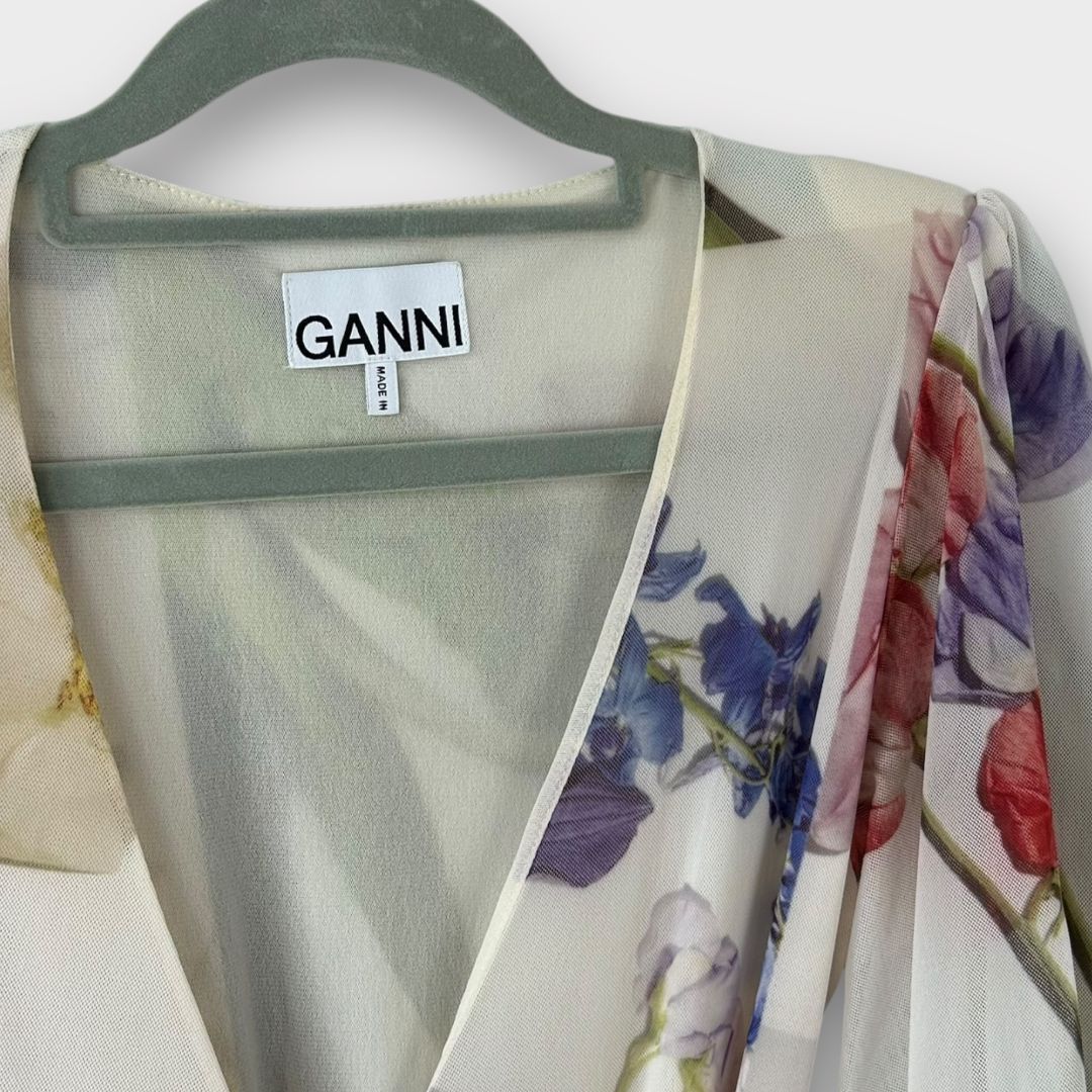 Ganni Floral Mesh Wrap Dress - 8/10