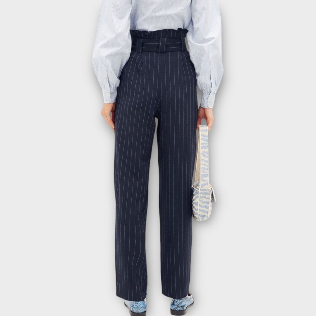 Ganni Paperbag-Waist Pinstriped-Crepe Trousers - 6/8