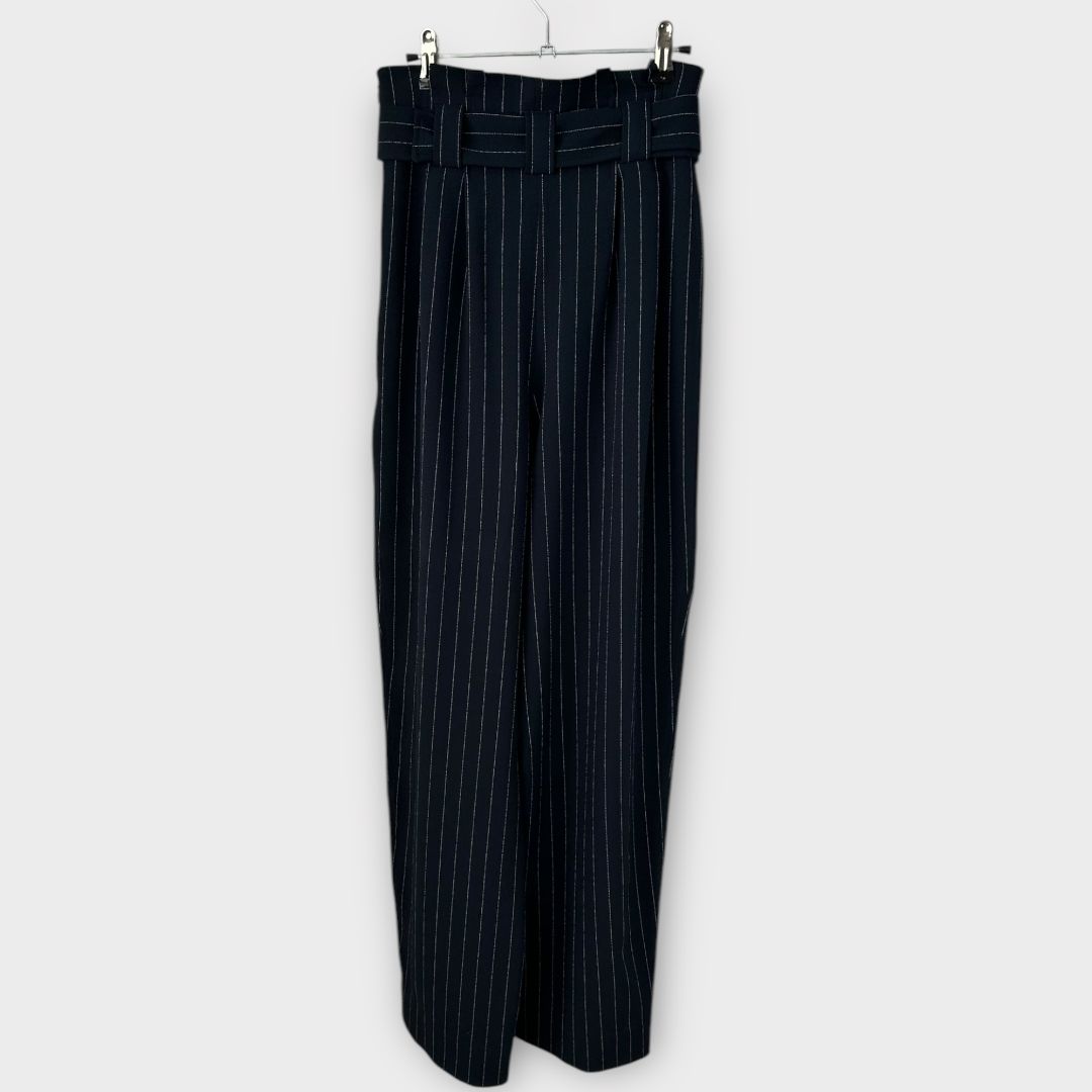 Ganni Paperbag-Waist Pinstriped-Crepe Trousers - 6/8