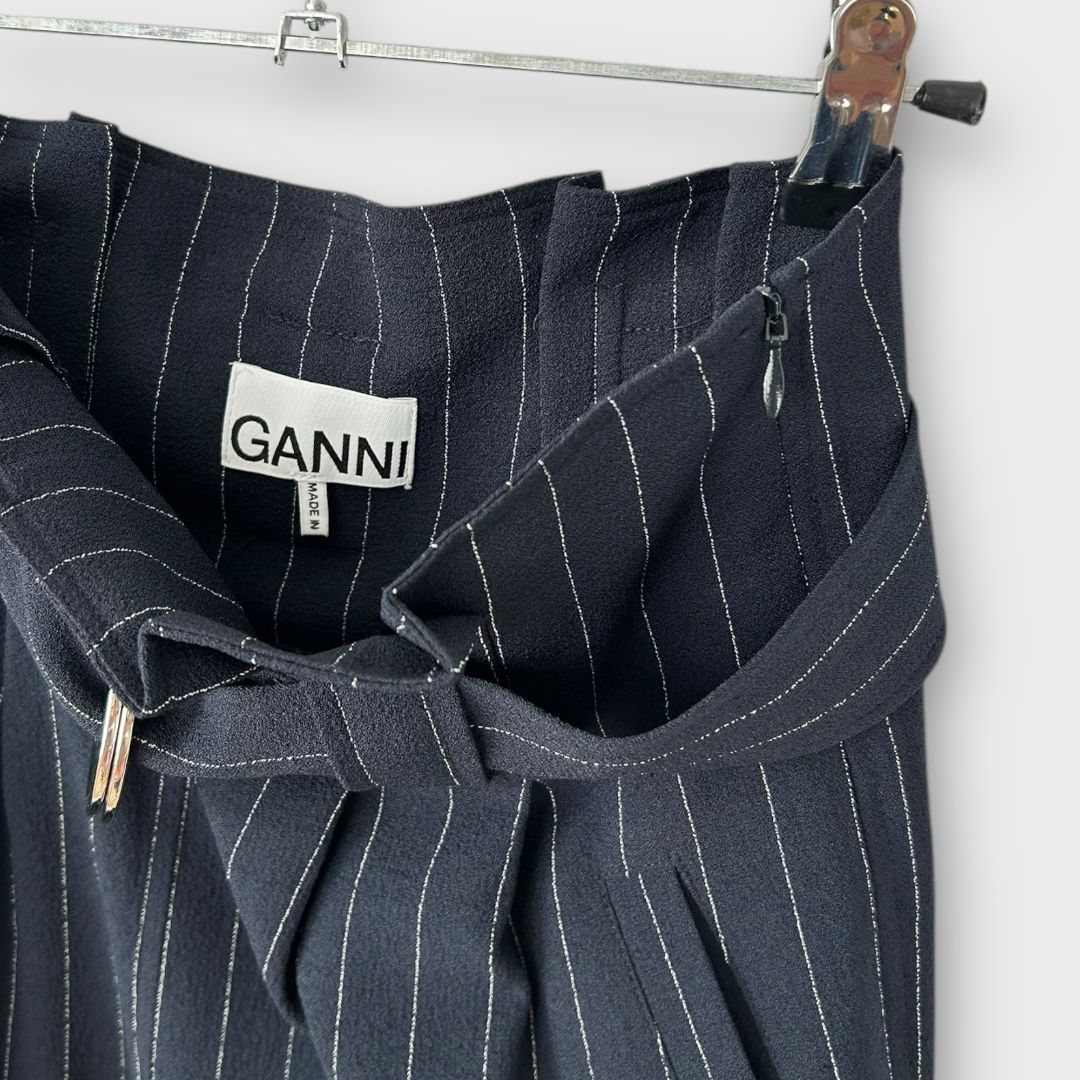Ganni Paperbag-Waist Pinstriped-Crepe Trousers - 6/8