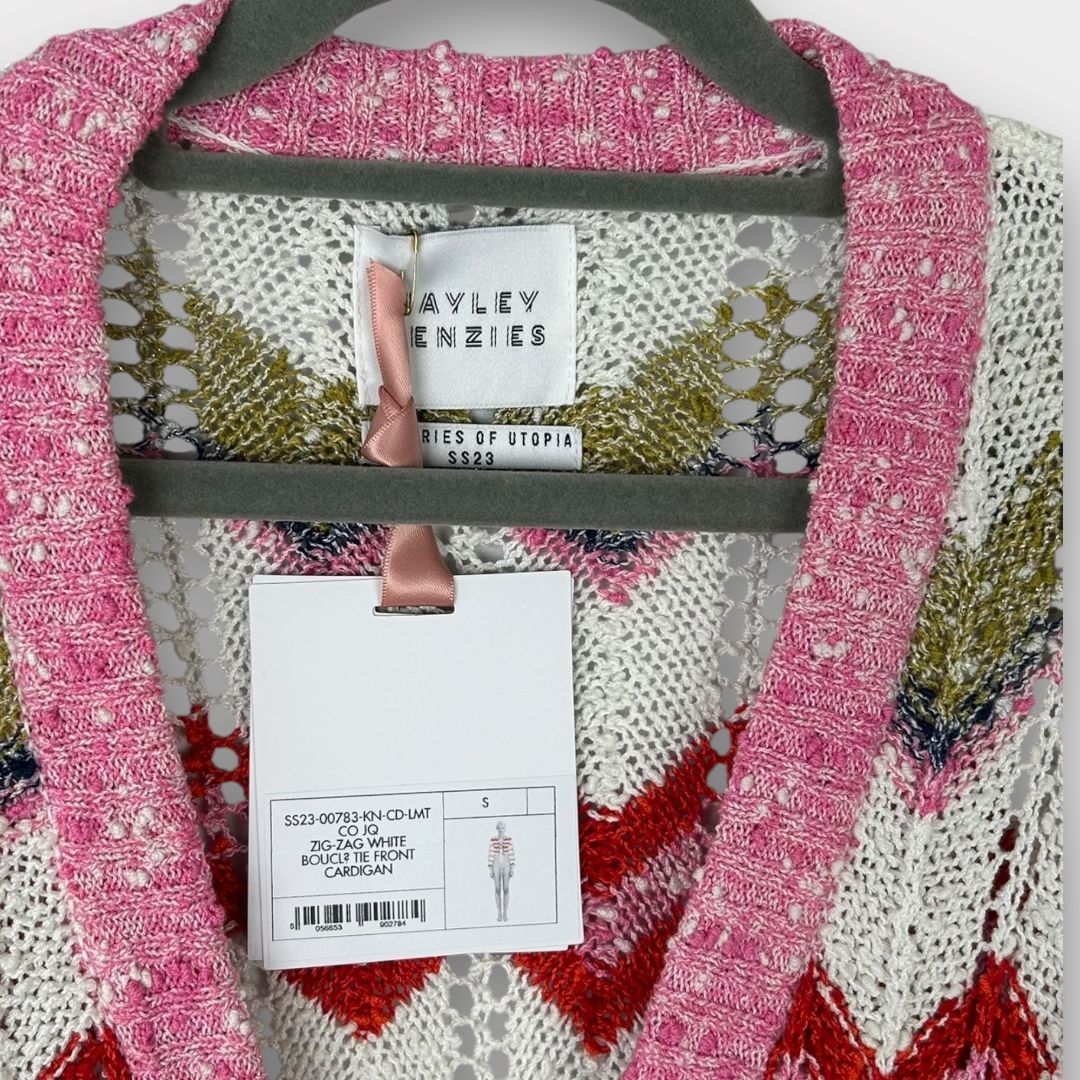 Hayley Menzies Boucle Zigzag Tie Front Cardigan - S