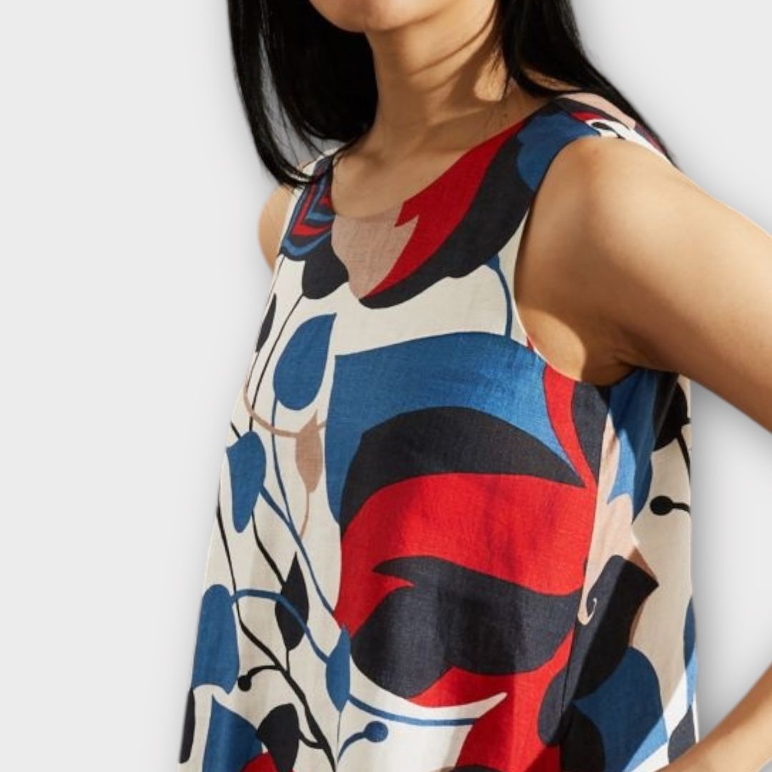 Jaeger Linen Floral V-Neck Midi Column Dress - 12