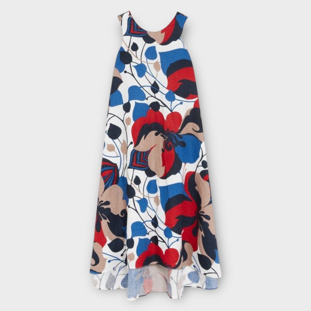 Jaeger Linen Floral V-Neck Midi Column Dress - 12