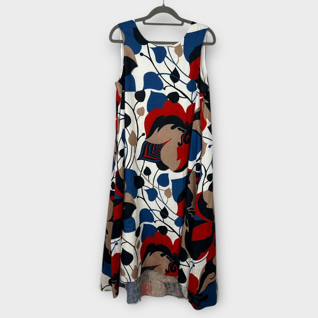 Jaeger Linen Floral V-Neck Midi Column Dress - 12