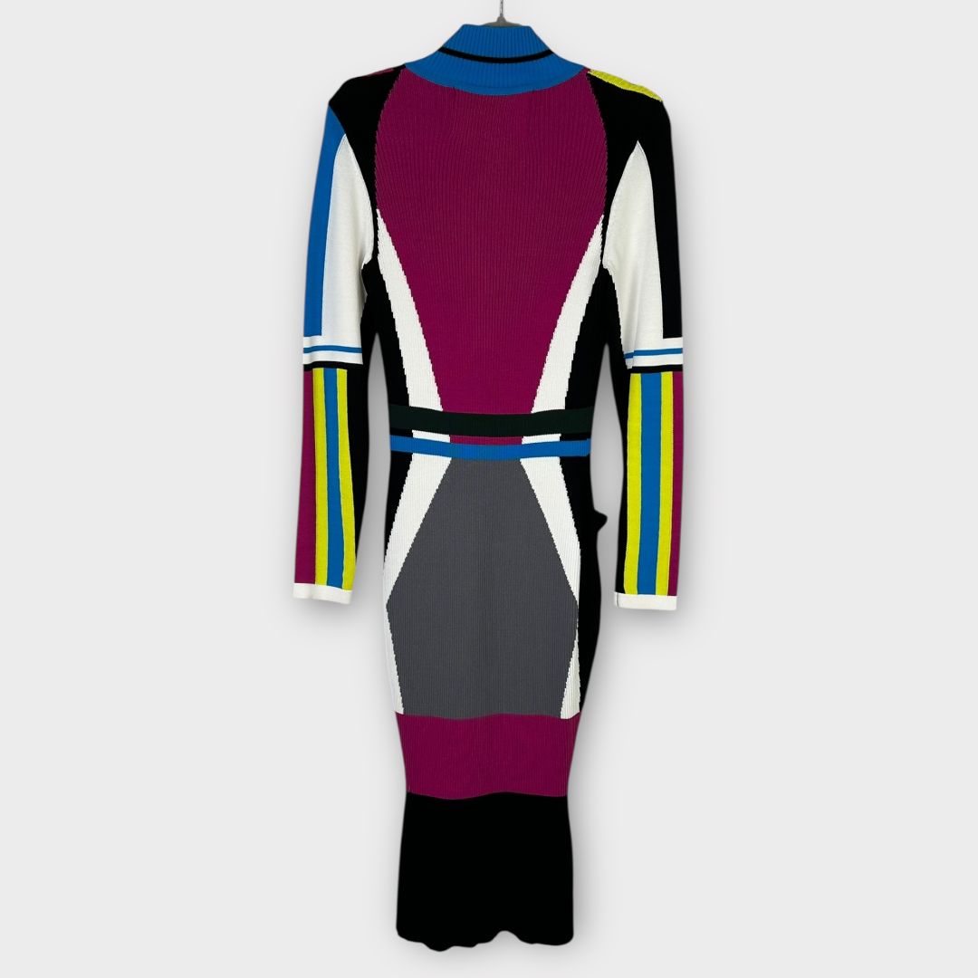 Joanne Hynes Full Zip Geometric Ribbed Knit Dress - S