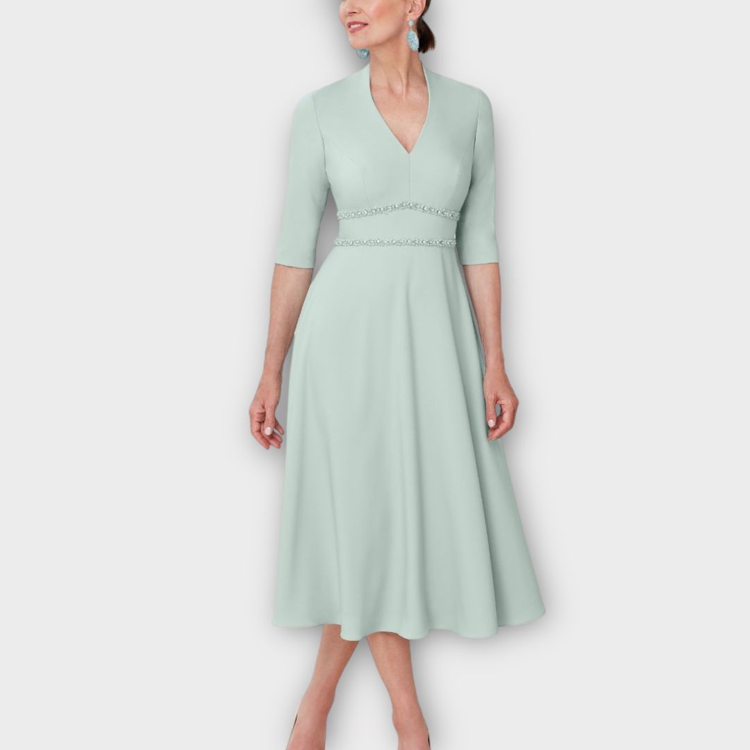 John Charles Beaded Waist Midi Dress - 14