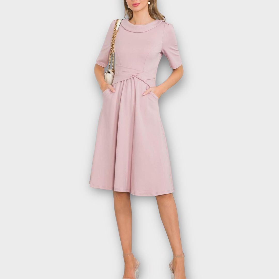 Jolie Moi Fold Collar Fit and Flare Dress - 10