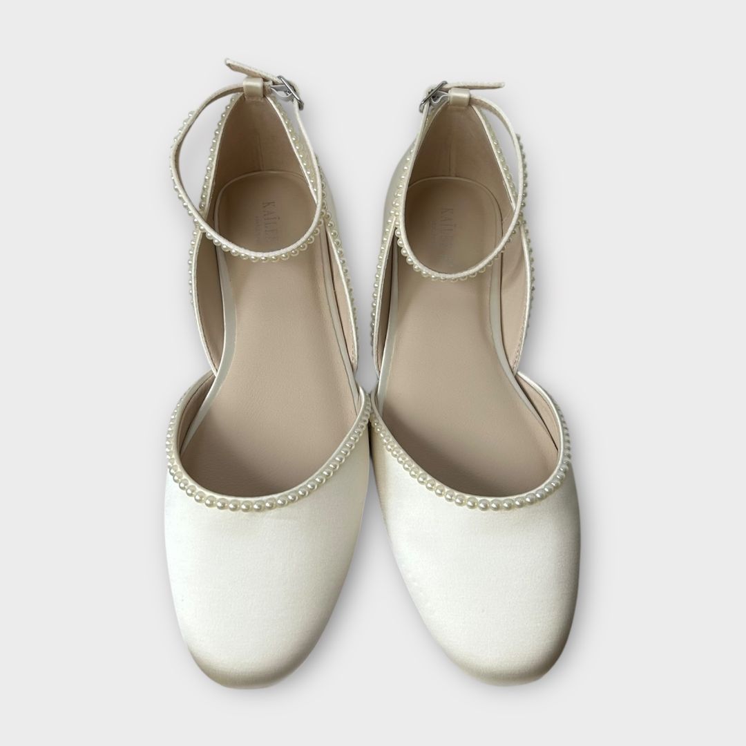 Kailee P. Gloria Bridal Round Toe Flat with Mini Pearls - 7/39