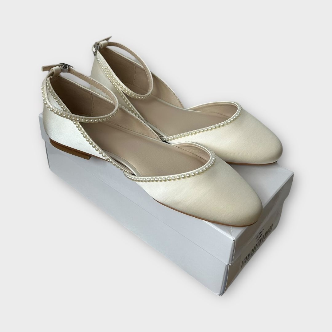 Kailee P. Gloria Bridal Round Toe Flat with Mini Pearls - 7/39