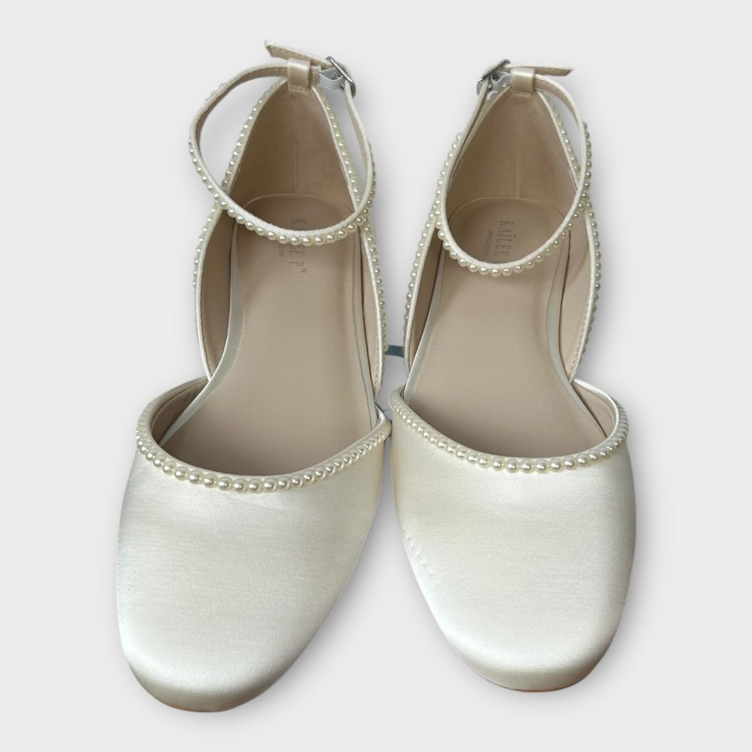 Kailee P. Gloria Bridal Round Toe Flat with Mini Pearls - 7/39