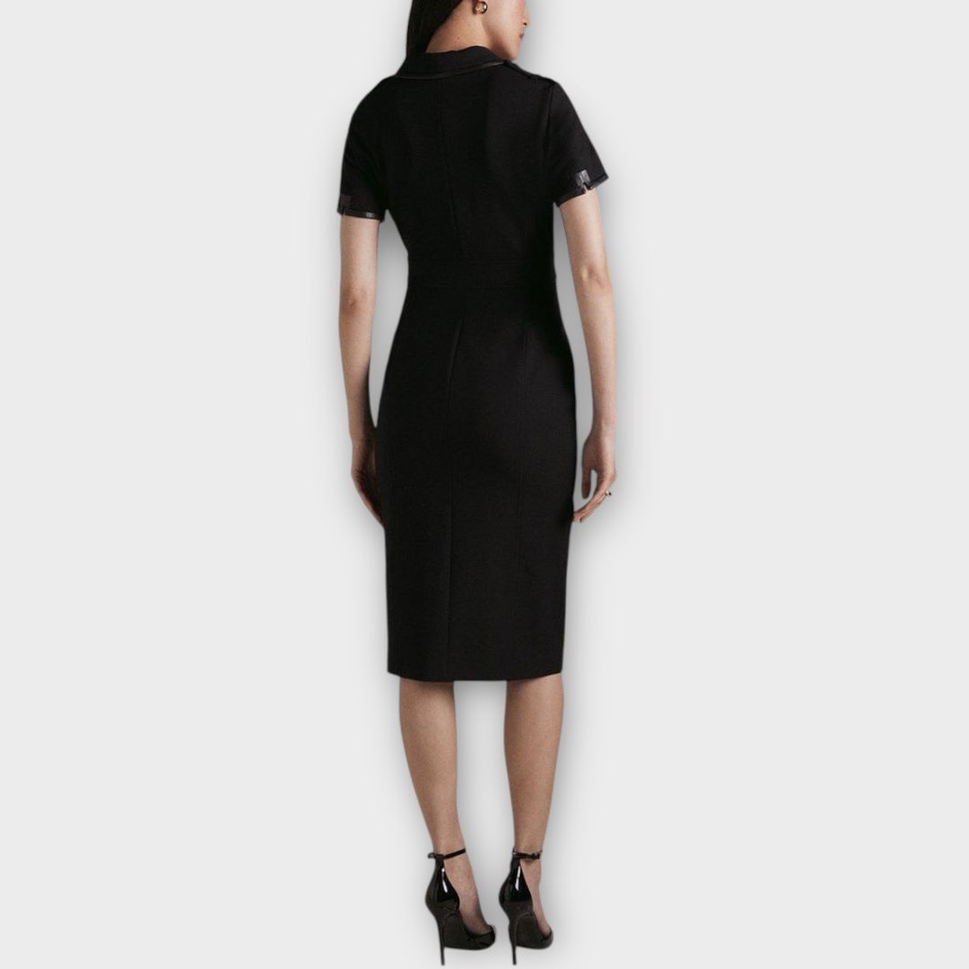 Karen Millen Compact Stretch Pu Tipped Pencil Dress - 12