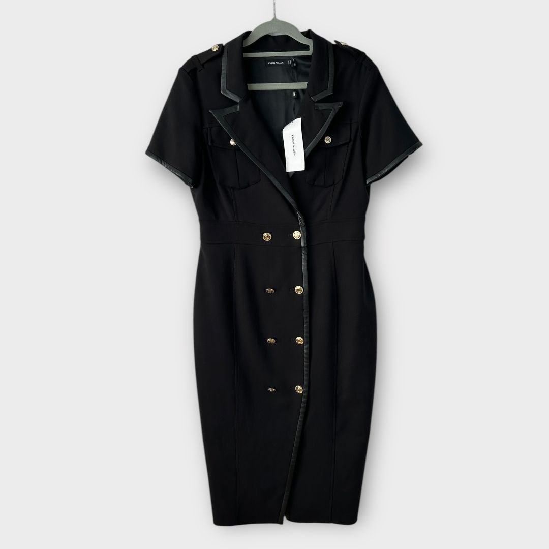 Karen Millen Compact Stretch Pu Tipped Pencil Dress - 12