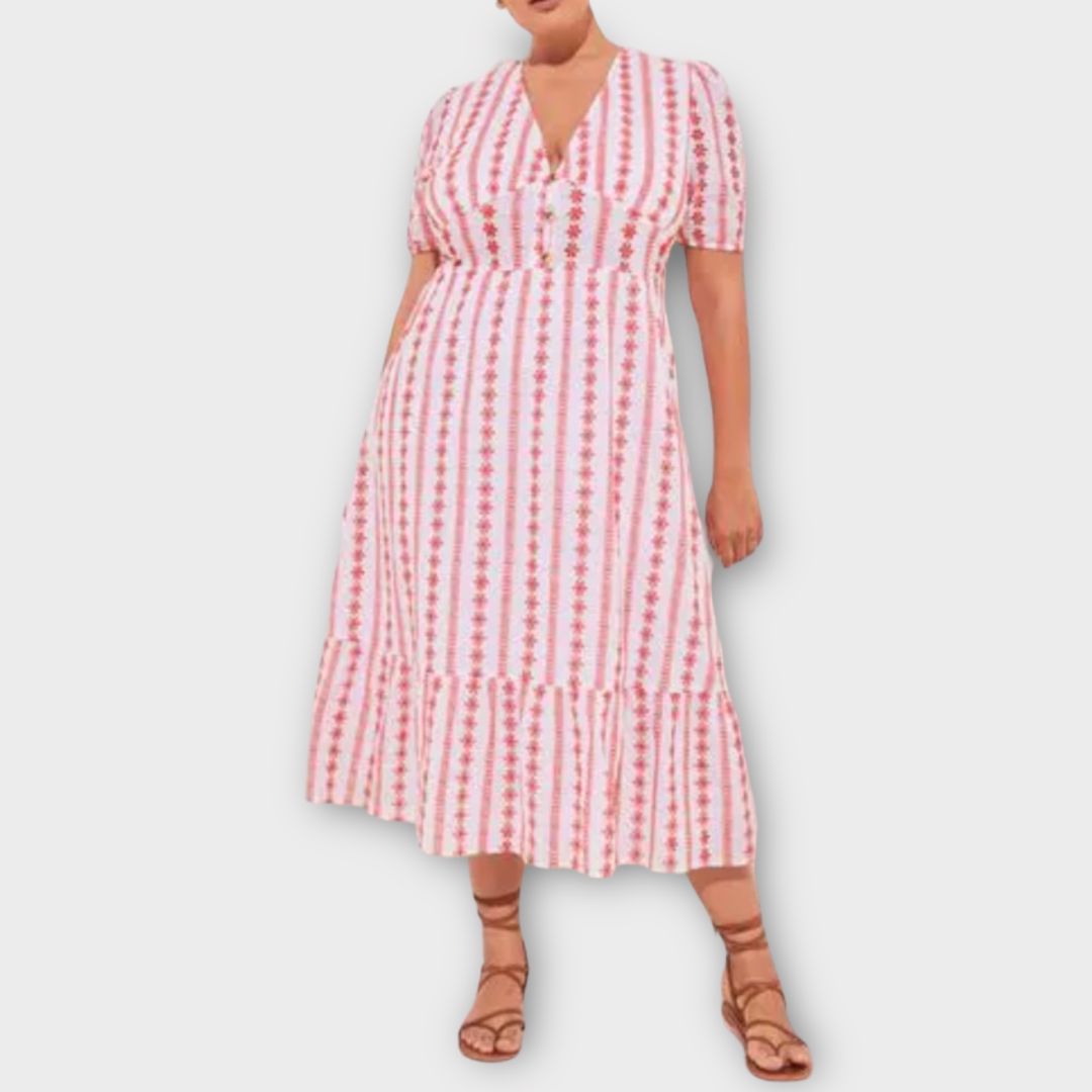 Lipsy Floral Broderie Puff Sleeve Midi Dress - 16