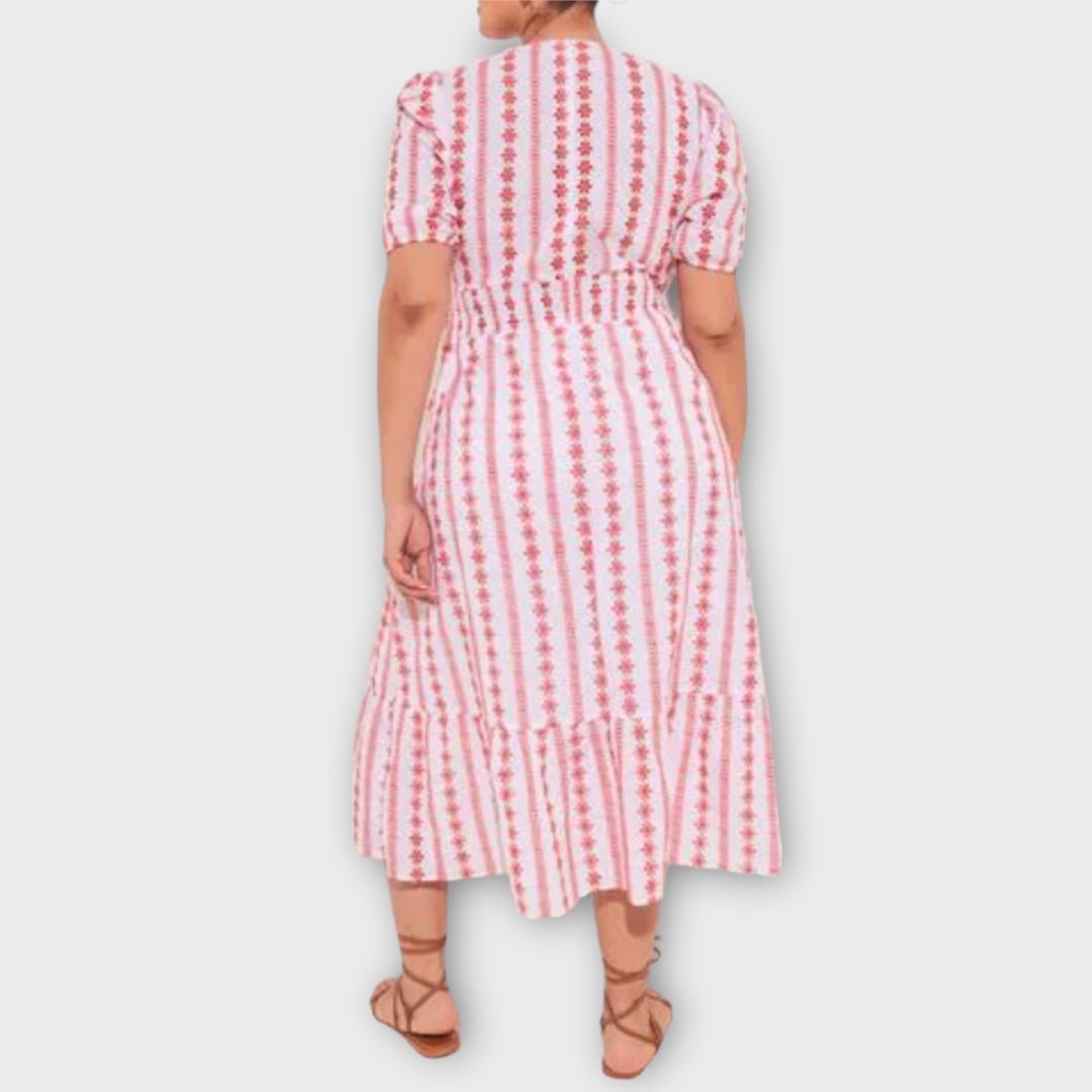 Lipsy Floral Broderie Puff Sleeve Midi Dress - 16