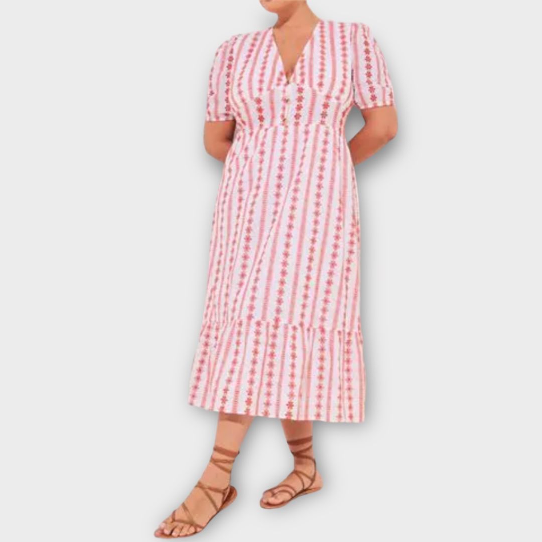 Lipsy Floral Broderie Puff Sleeve Midi Dress - 16
