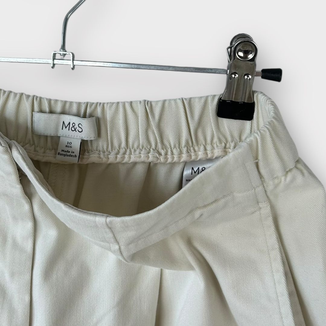 M&amp;S Cotton Twill Barrel Leg Trousers - 10