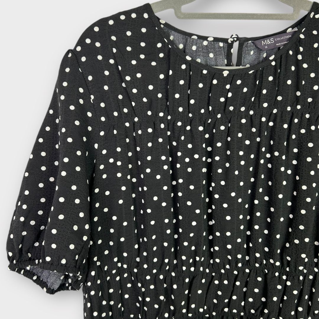 M&amp;S Polka Dot Textured Mini Smock Dress - 16