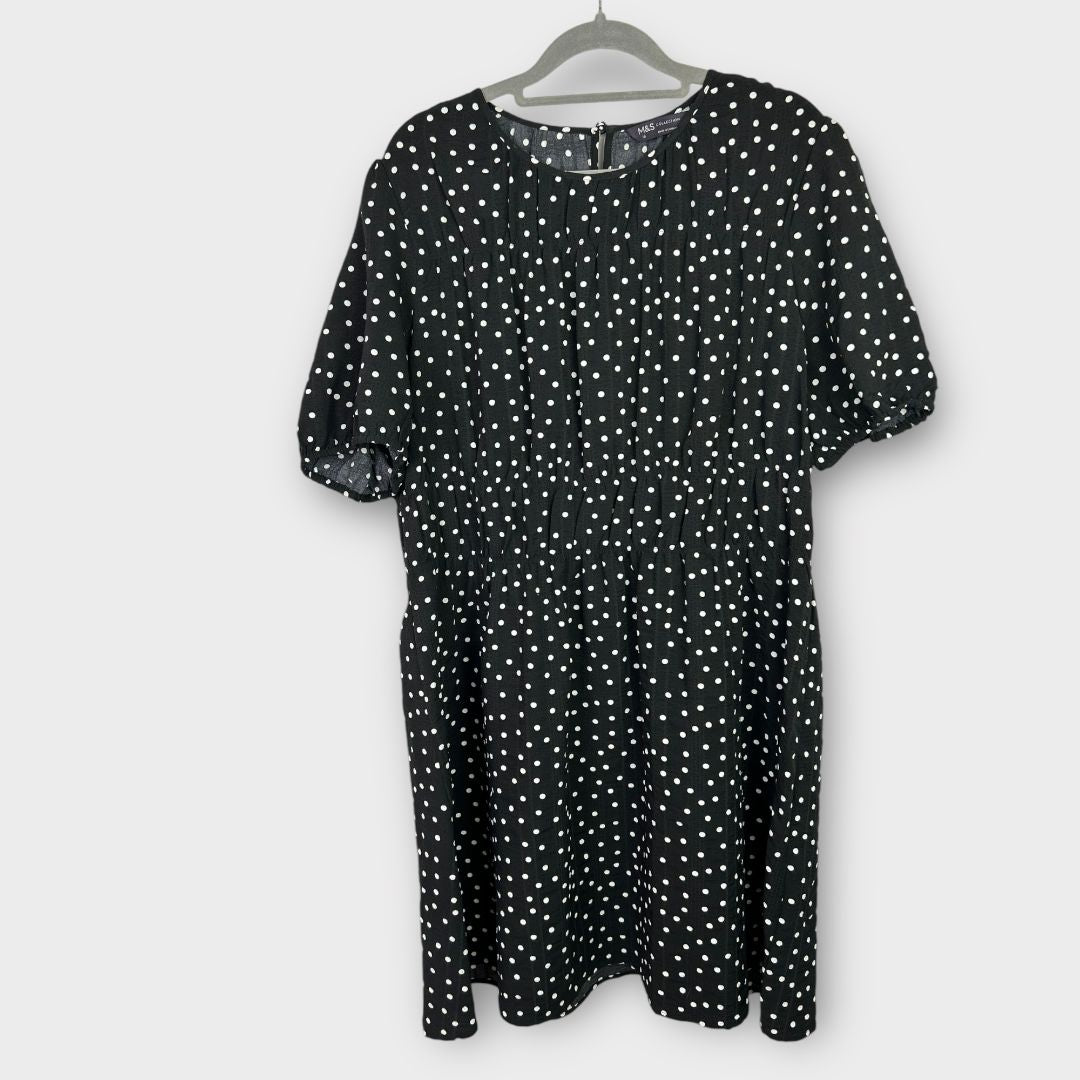 M&amp;S Polka Dot Textured Mini Smock Dress - 16