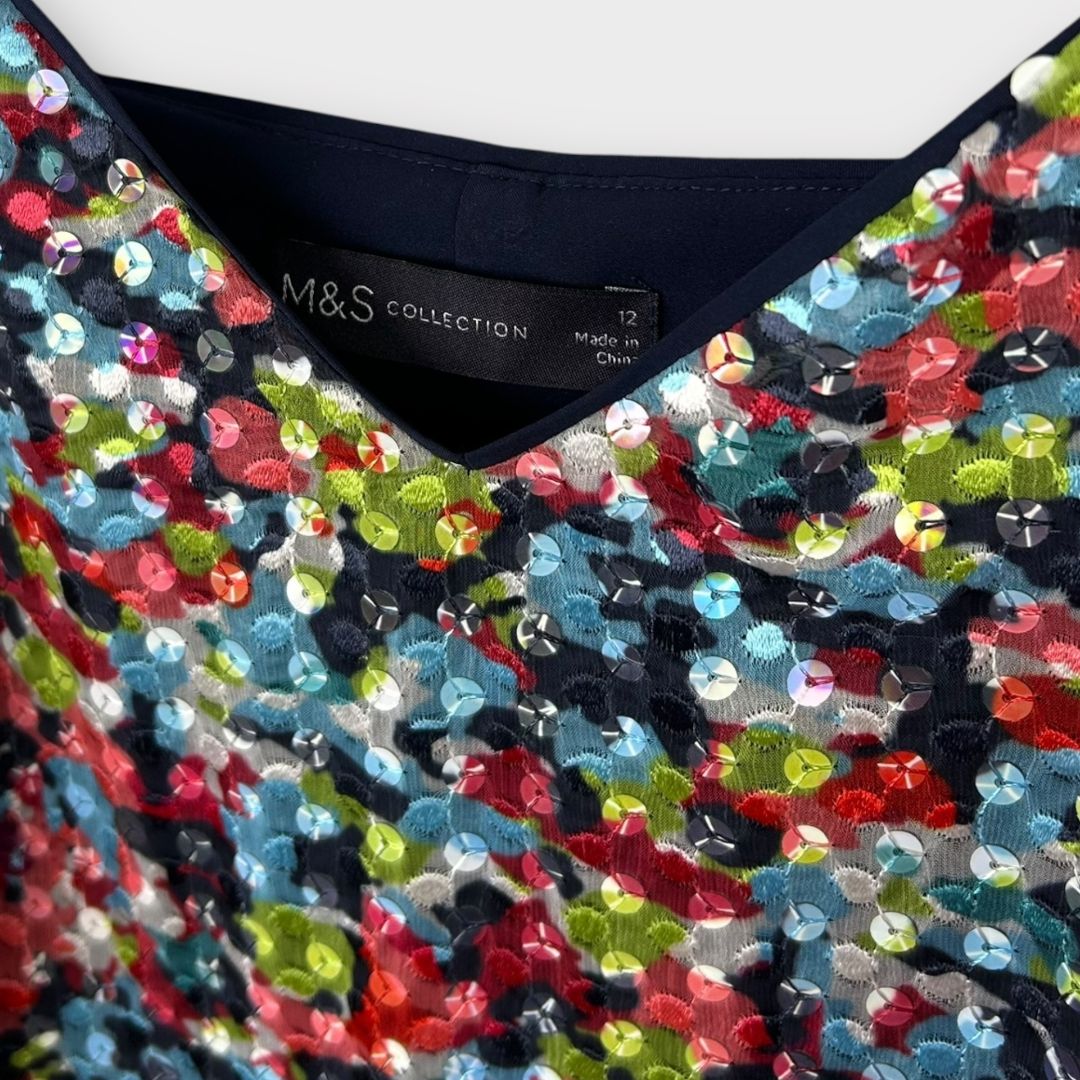 M&amp;S Printed Sequin Midi Slip Dress - 12