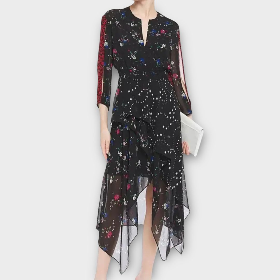 Maje Remixed Rayema Floral Chiffon Midi Dress 8 2nd Ave Trading