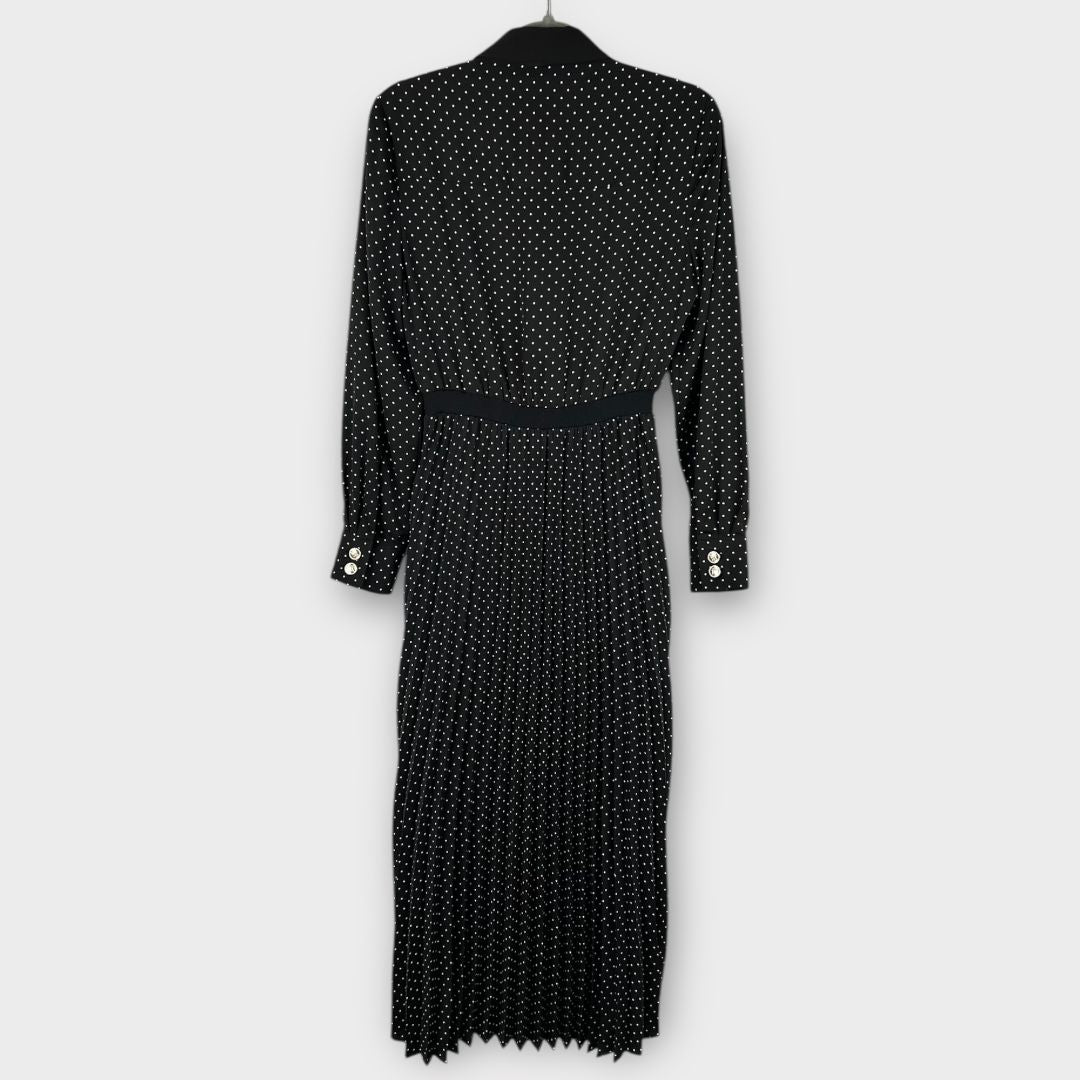 Maje Rosano Polka Dot Pleated Midi Dress - 8