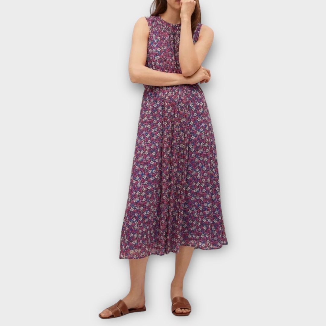 Mango Pleated Floral Midi Dress - L