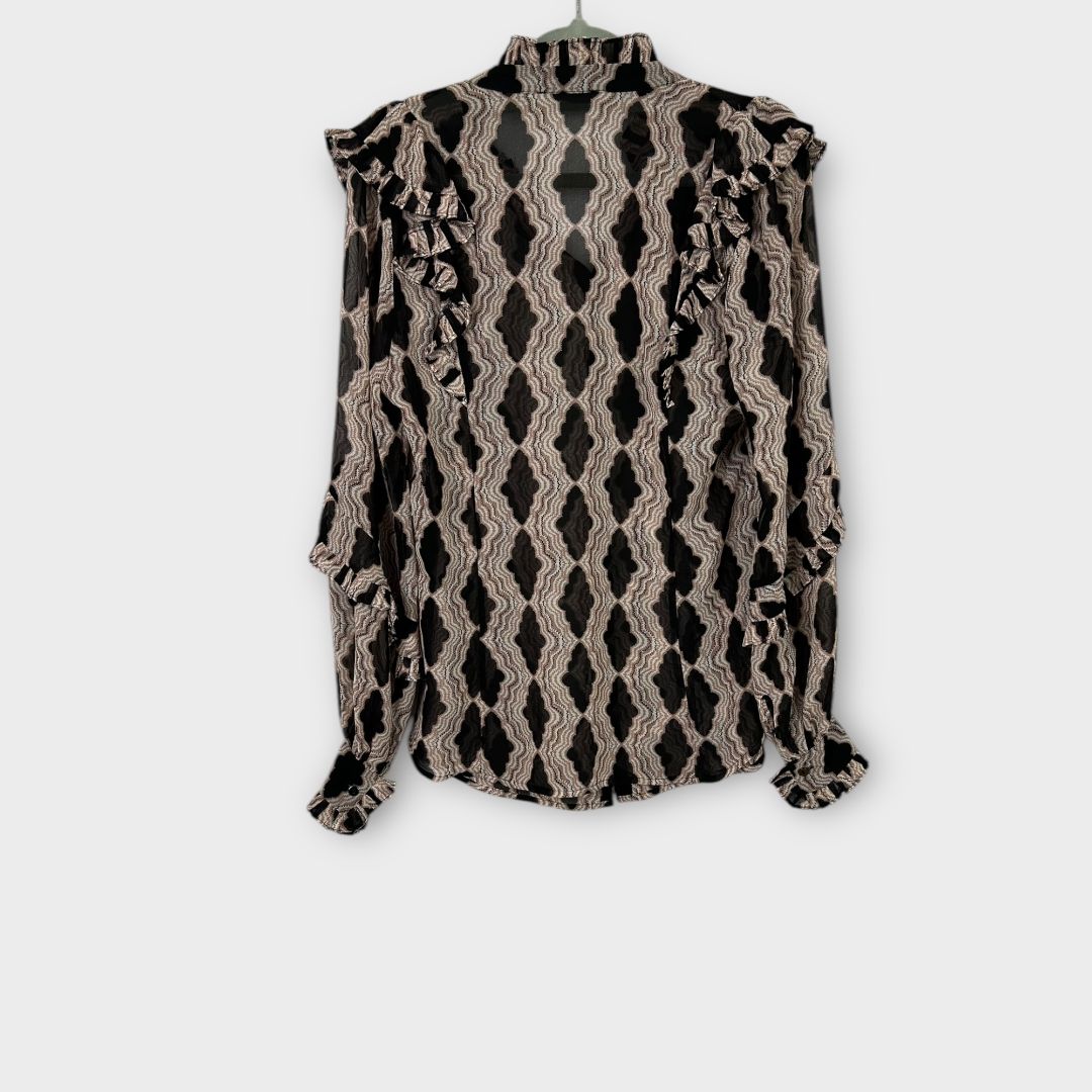 Mint Velvet Graphic Print Ruffle Blouse - S
