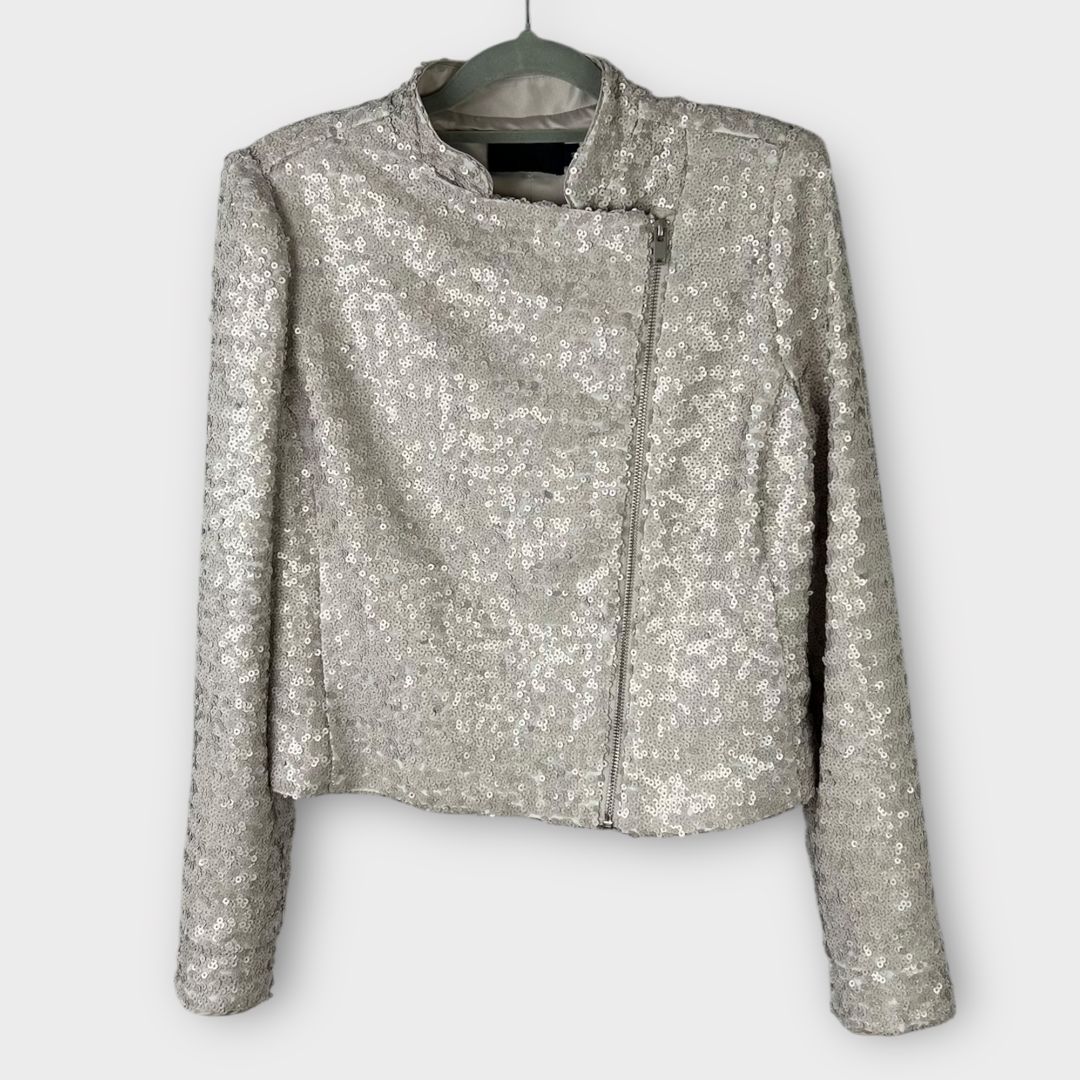 Mint Velvet Sequin Embellished Biker Jacket - 10/12