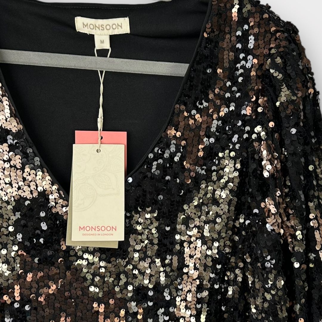 Monsoon Carmen Sequin Embellished Camo Dress - 14 (M)