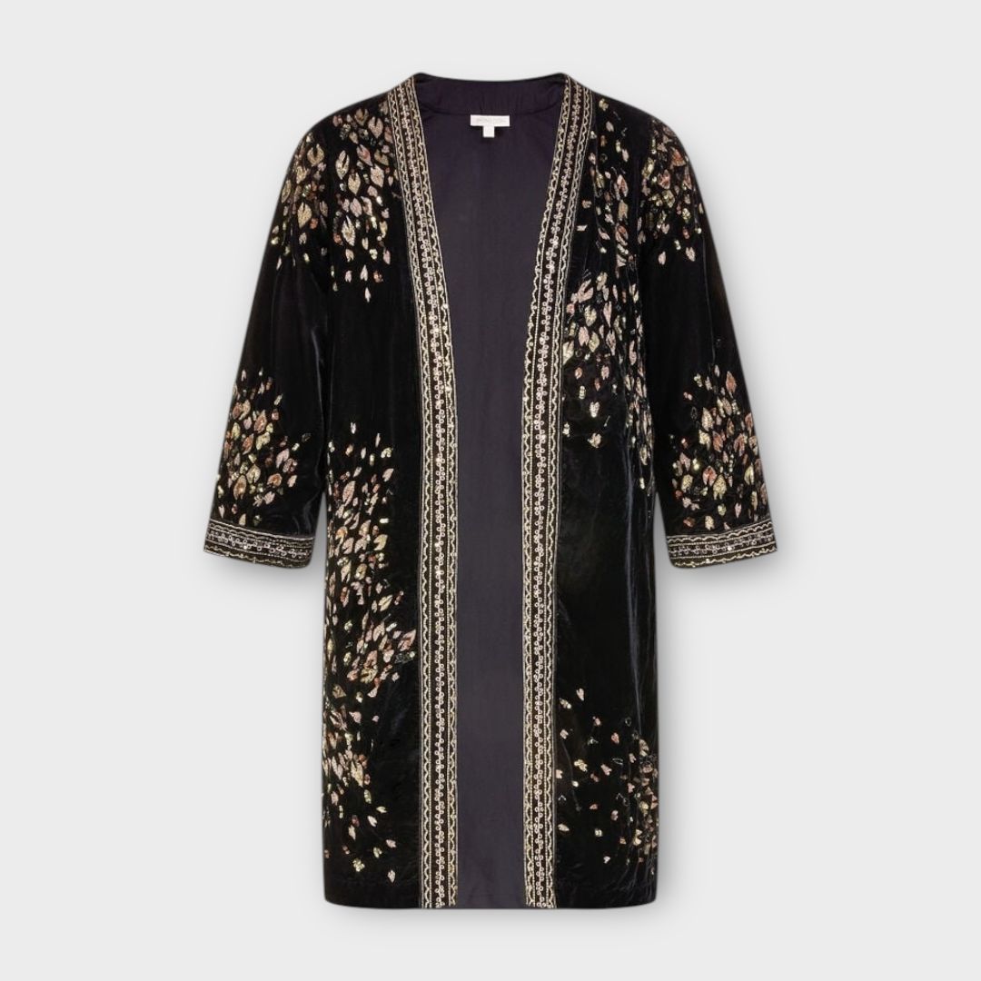 Monsoon Wendy Velvet Embroidered Kimono - 12/14