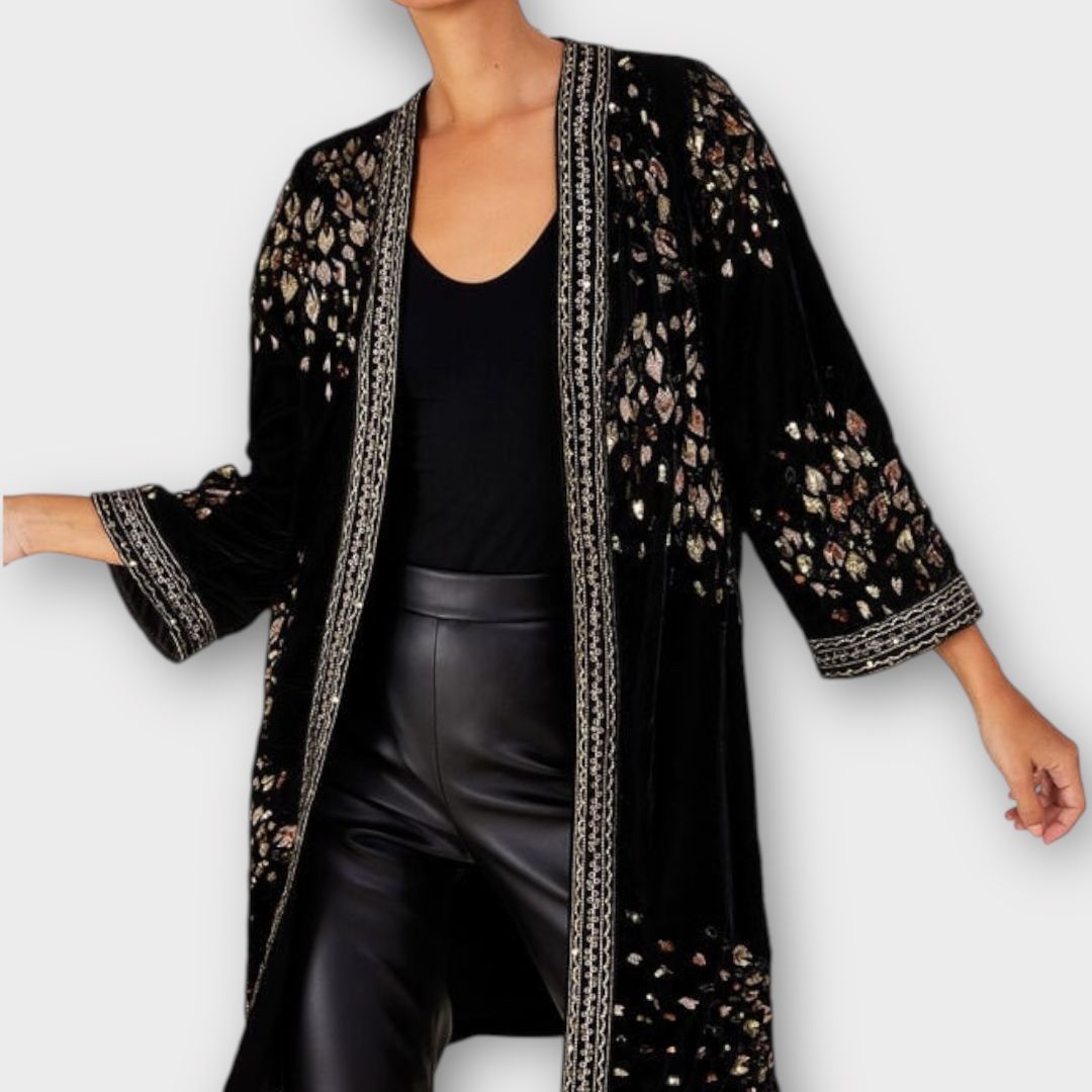 Monsoon Wendy Velvet Embroidered Kimono - 12/14