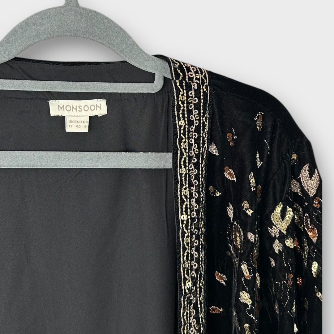 Monsoon Wendy Velvet Embroidered Kimono - 12/14