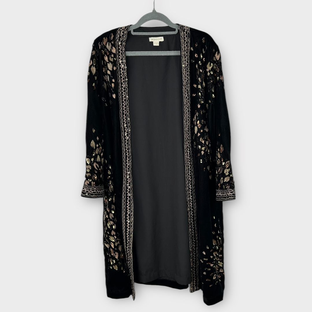 Monsoon Wendy Velvet Embroidered Kimono - 12/14