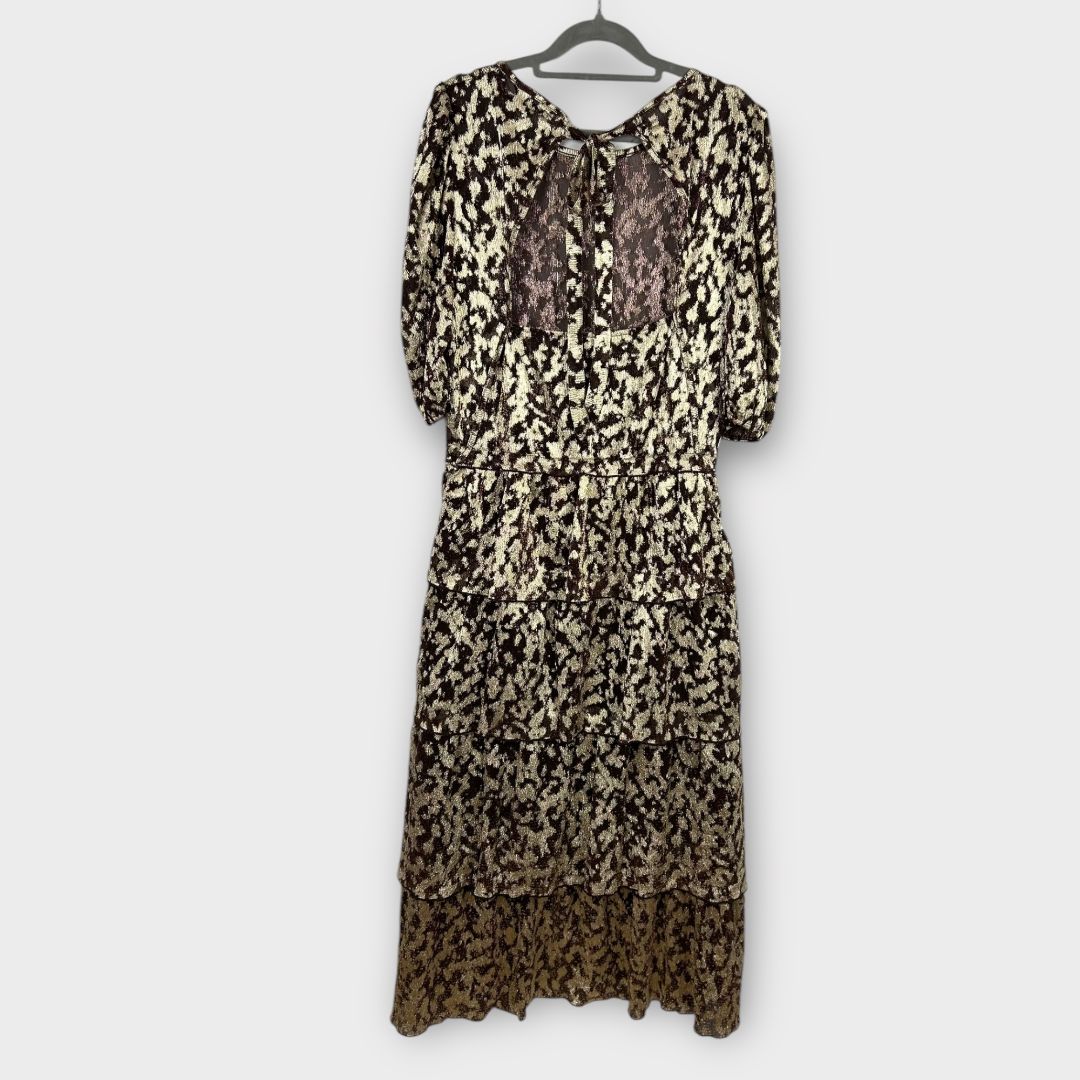 Next Plissé Metallic Tiered Midi Dress - 16