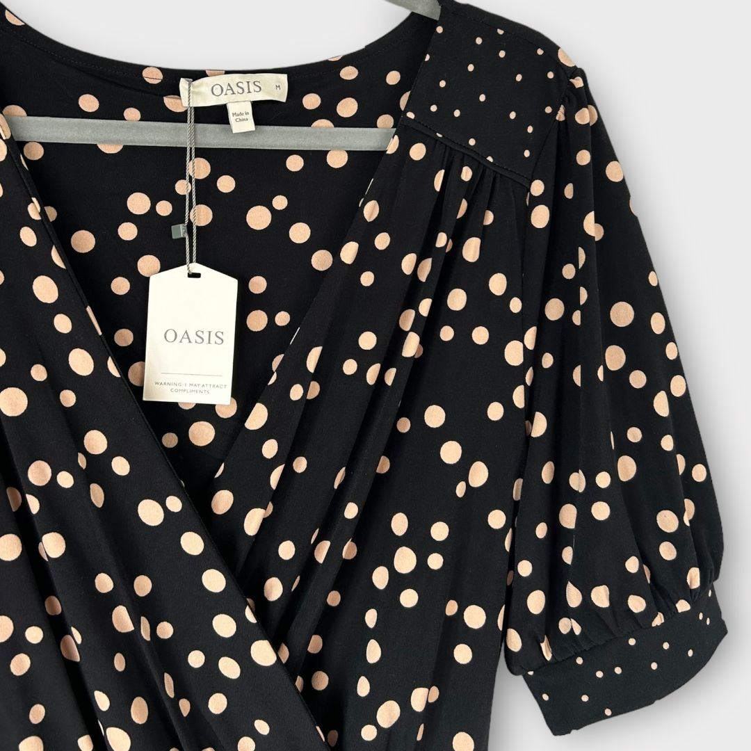 Oasis Polka Dot Midi Wrap Dress - M